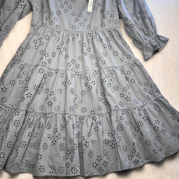 Madewell Blue Eyelet Lizzie Babydoll Dress Sz 0 Puff Sleeve NWT Flowy Cottage - Picture 9 of 15